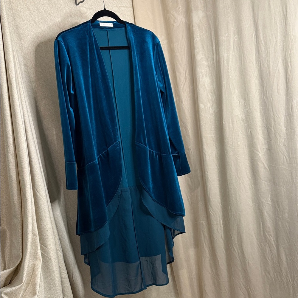 Elegant Teal Velvet Duster